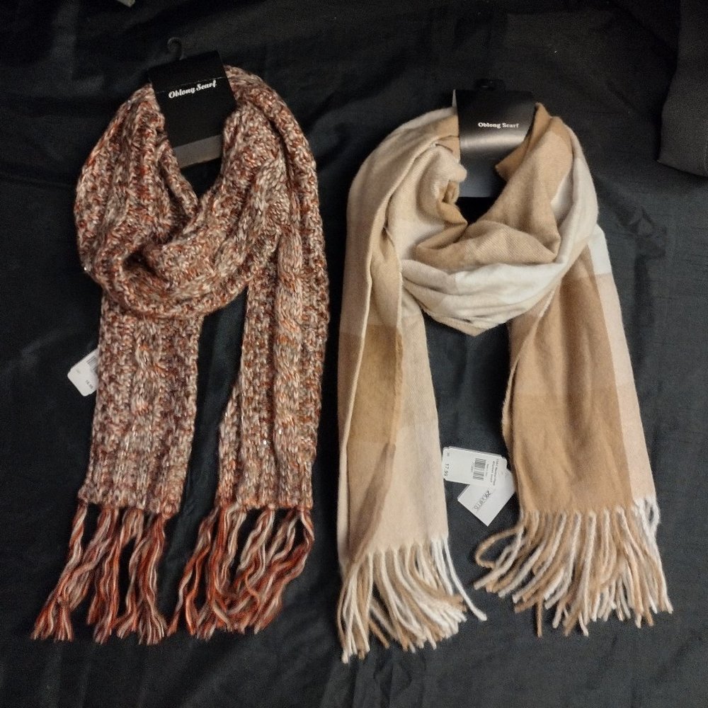 BUNDLE OF 2 - 29 Palms Scarf Tan & Cream + Knitted Scarf NWT